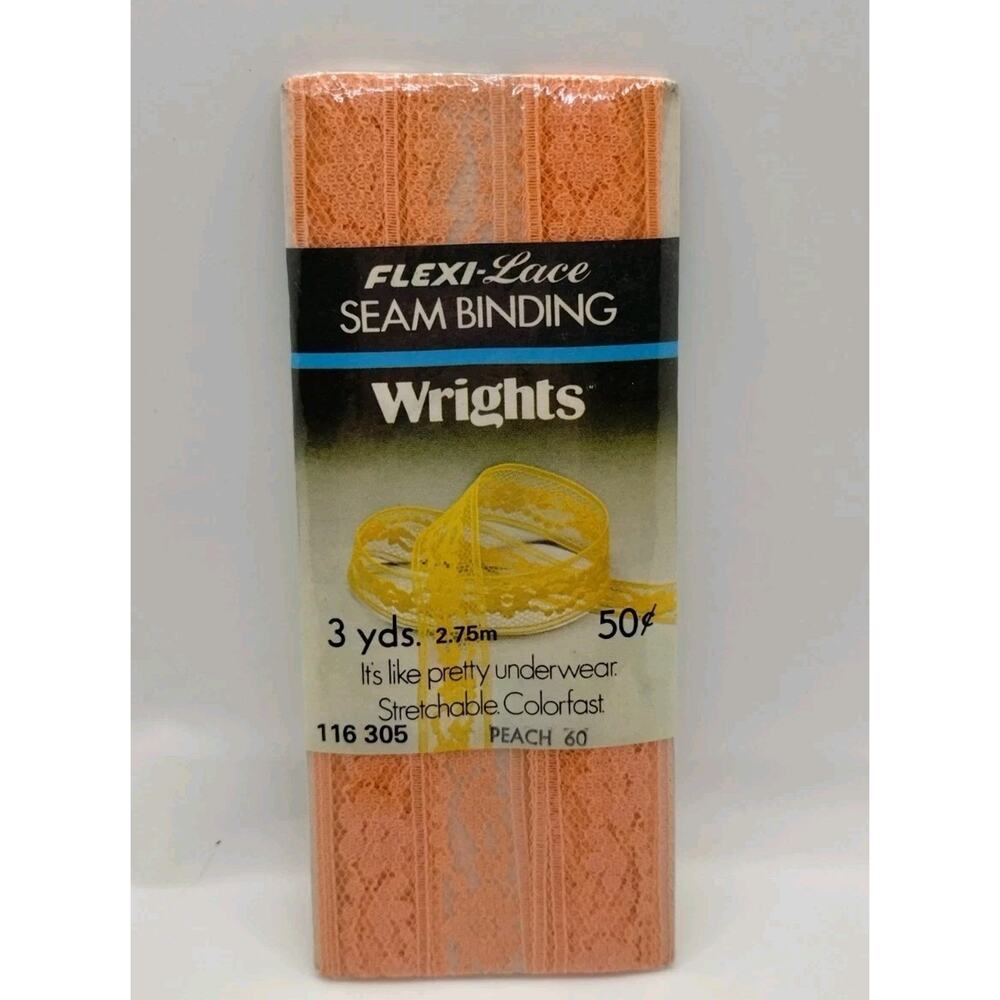 Wrights Seam Binding Flexi-Lace 3 Yds 116 305 - Peach 60 - Sewing Vintage 1978